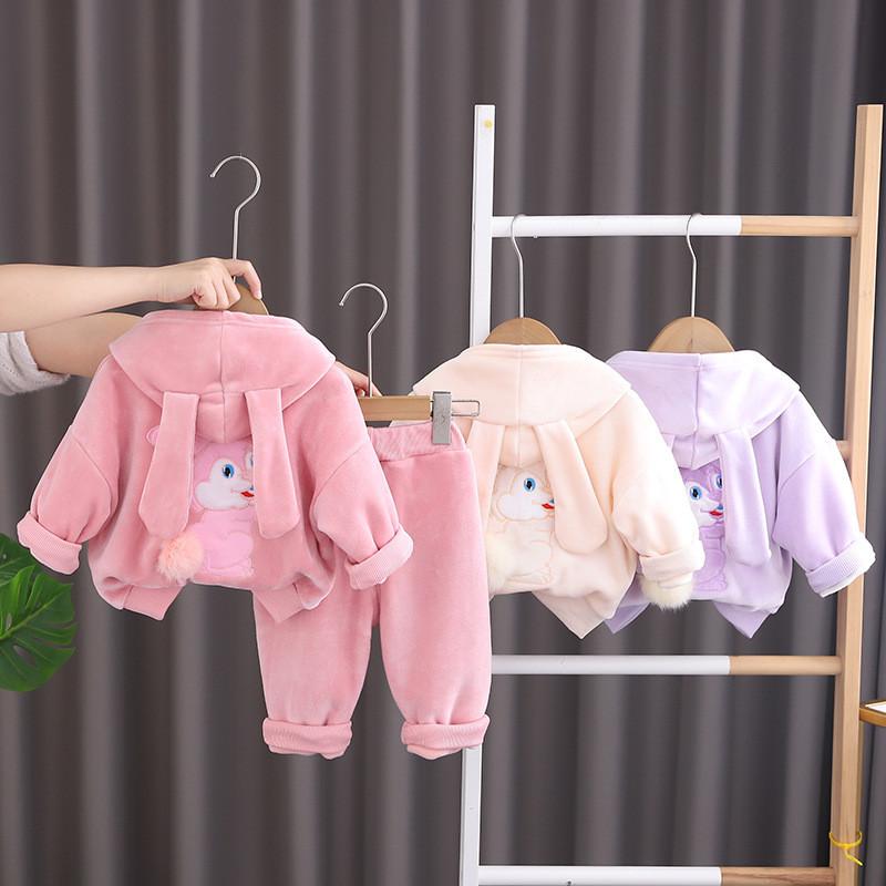 Baby Girl Animal Print Fleece Hoodie And Pants Set For Toddler Winter Casual Wear