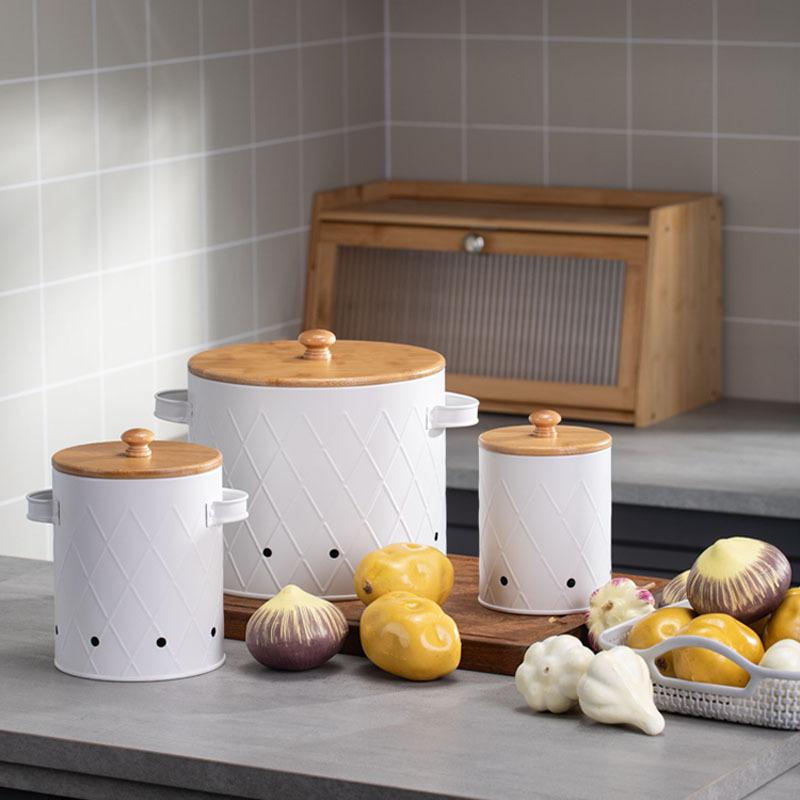 Reticulated kitchen bamboo cover fresh-keeping bucket black potato onion garlic storage box metal potato storage jar