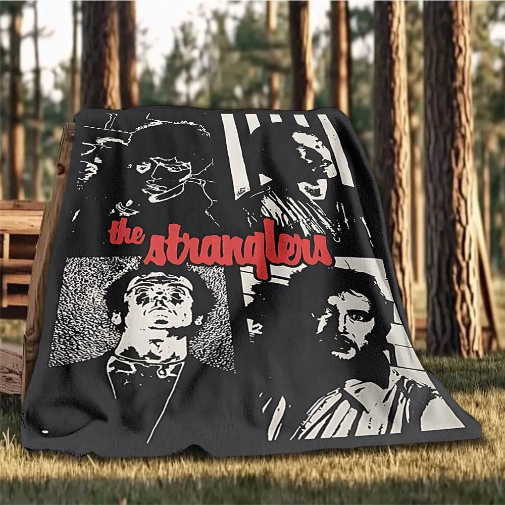 1pc The Stranglers Band Outdoor Flannel Blanket, Cozy & Warm Soft Te Playful Design, Napping Camping,