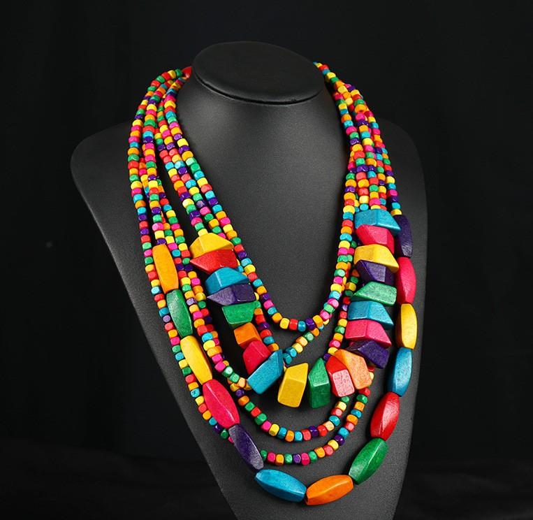 Handgjorda överdrivna bohemiska träpärlor Halsband Matchande halsband Smycken Tröja Halsband Kedja Personliga jultillbehör