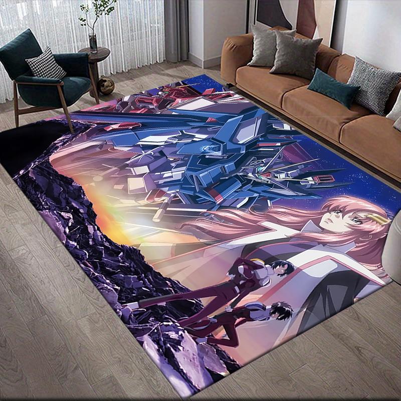 Mobile Suit Gundam Anime Poster Square Area Rug, Non-Slip Floor Mat for Bedroom, Perfect Gift for Gundam Fans.chl