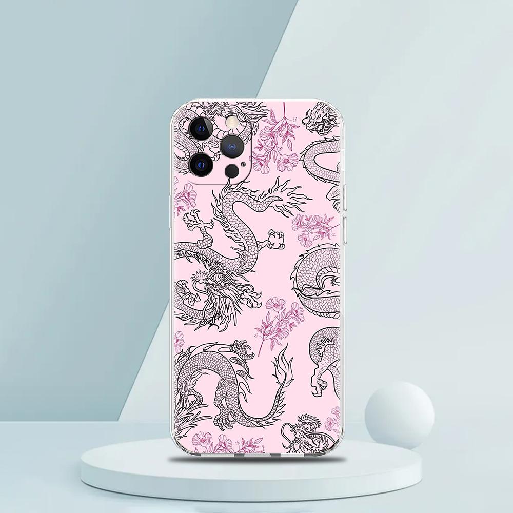 Für iPhone 15 16 14 13 12 mini 11 Pro Max XS X XR SE 7 8 Plus Silikon Klare Hülle Illusionäre Farbe Chinesischer Drache Handyhülle