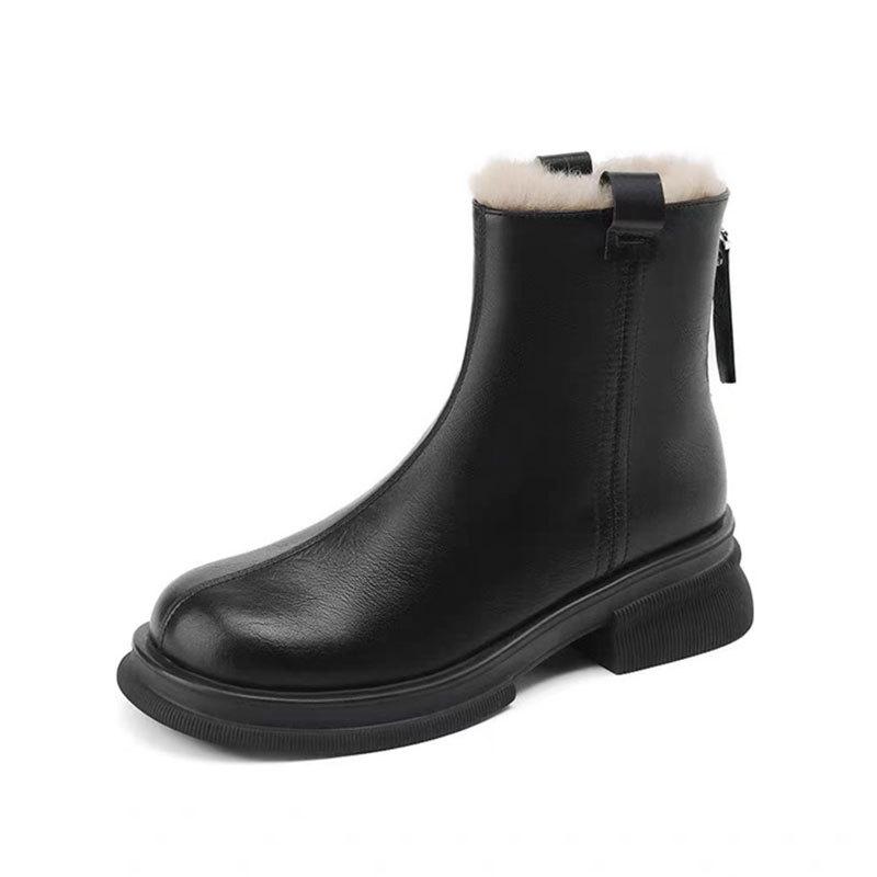 British Style Brown Martin Boots Women's Autumn and Winter New Velvet Snow Boots Thickened Cotton Boots Short Boots