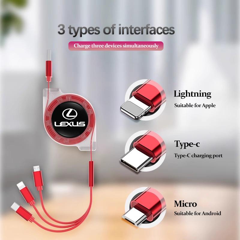 3 In 1 Micro USB Type C Charging Cable Multi Charger For Lexus F-SPORT ES RX NX LS UX LM LX GX LC RZ IS CT GS RC HS SC TX LBX