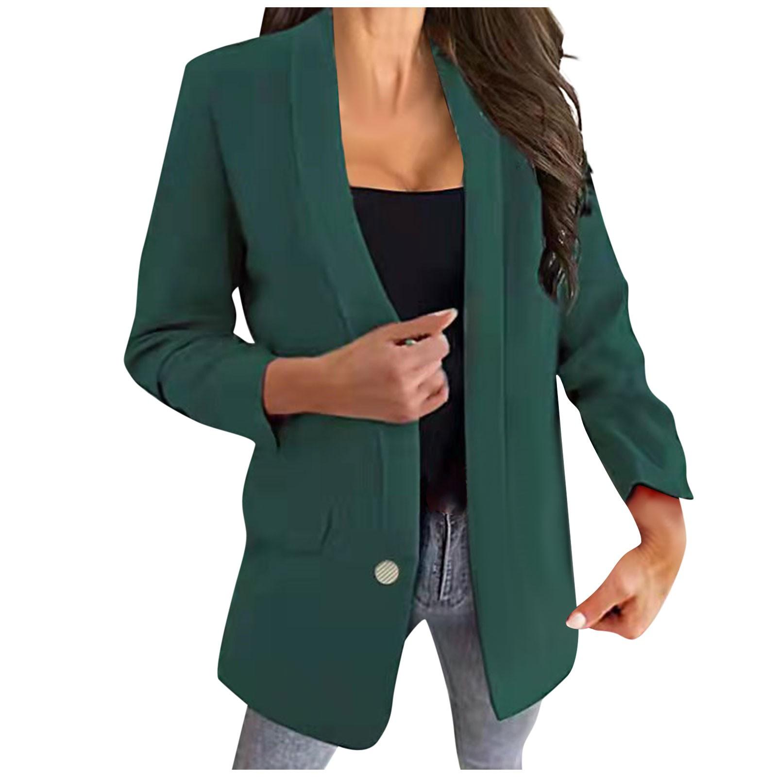 

Женская осенняя верхняя куртка, однотонный костюм с лацканами и пуговицами, приталенный темпераментный костюм XXXL зелёный