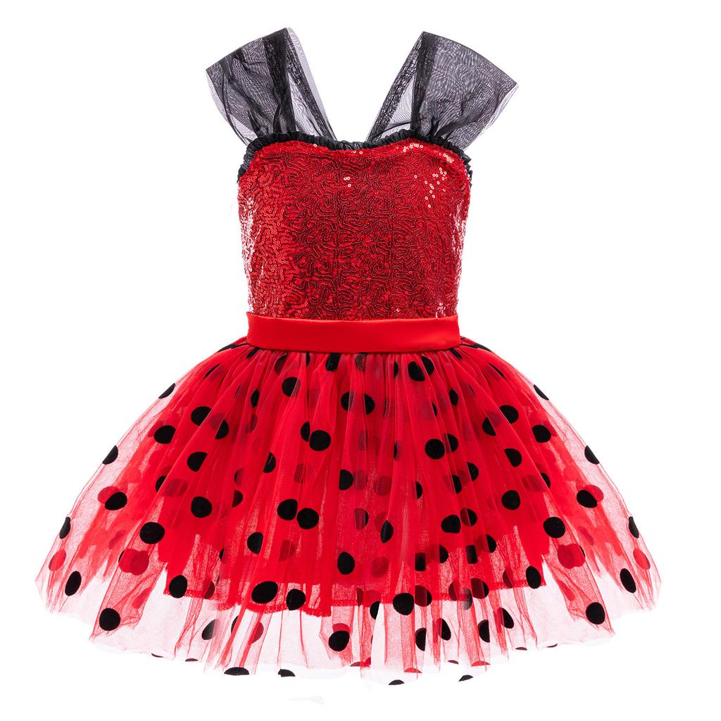 Cross-border Foreign Trade Girls' New COS Ladybug Polka Dot Tutu Dress Children's Stage Performance Dress