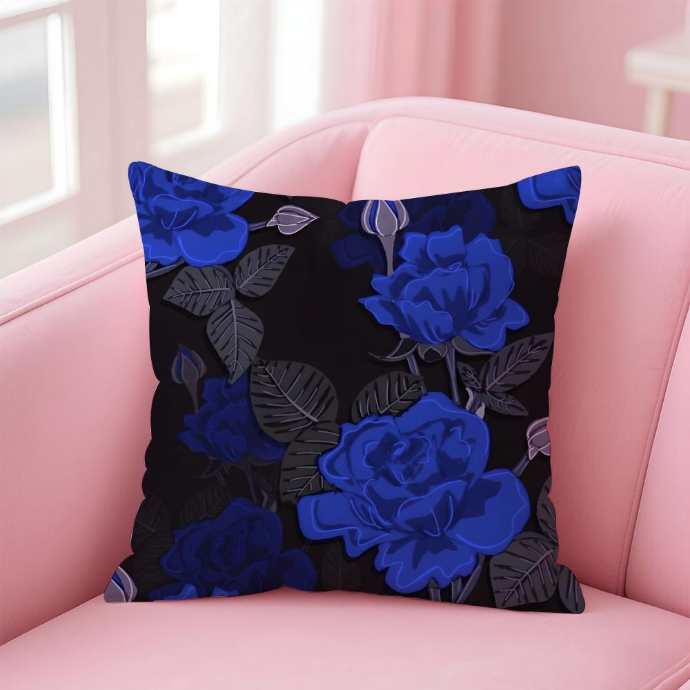 Romantic blue roses Cushion Cover Pillow Case Soft Skin Friendly Fabric  Concealed Zipper