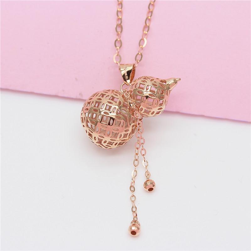 Purple Gold Three-Dimensional Hollow Gourd Pendant Retro Temperament Elegant Rose Gold Plated Color Gold Necklace