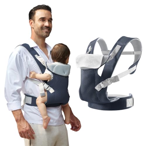 Baby Carrier Ergonomic Newborn Carrier for Infants 3-36 Months Front and Back Carry Navy Blue