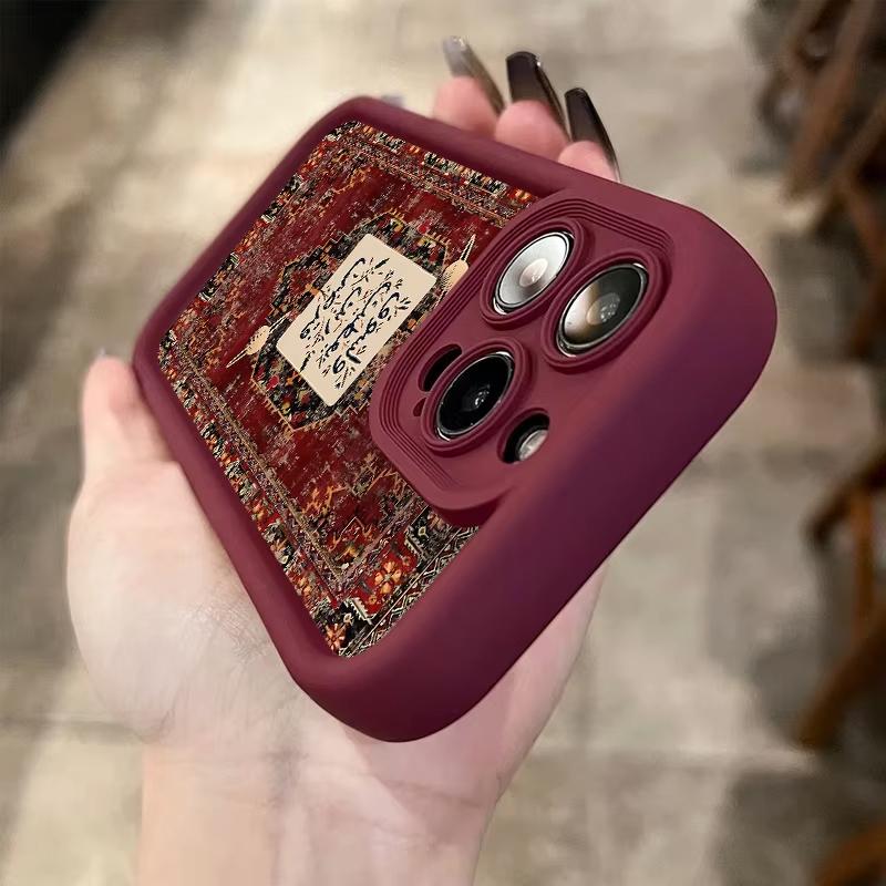 Retro Crimson Country Pattern Phone Case for iPhone 16e 16 15 14 13 12 11 Pro Max XS XR 7 8 Plus Shockproof Silicone Soft Cover