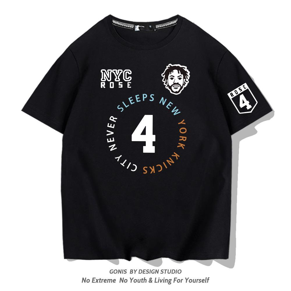New York Knicks Derrick Rose No. 4 Short Sleeve T-Shirt Men s and Women s Summer Loose Basketball Half Sleeve XXS