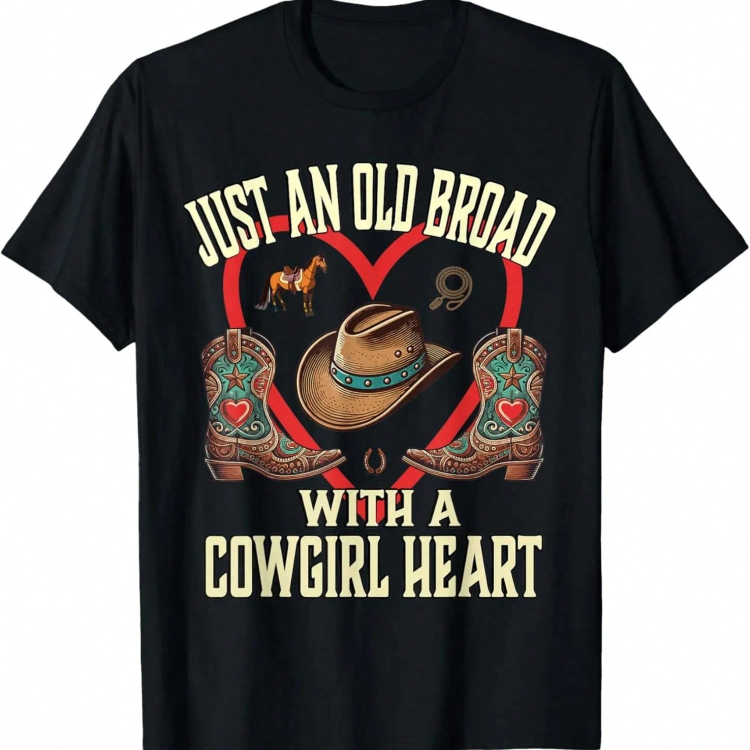 Just An Old Broad With A Cow Heart Western Cow Horse T-Shirt S разноцветный