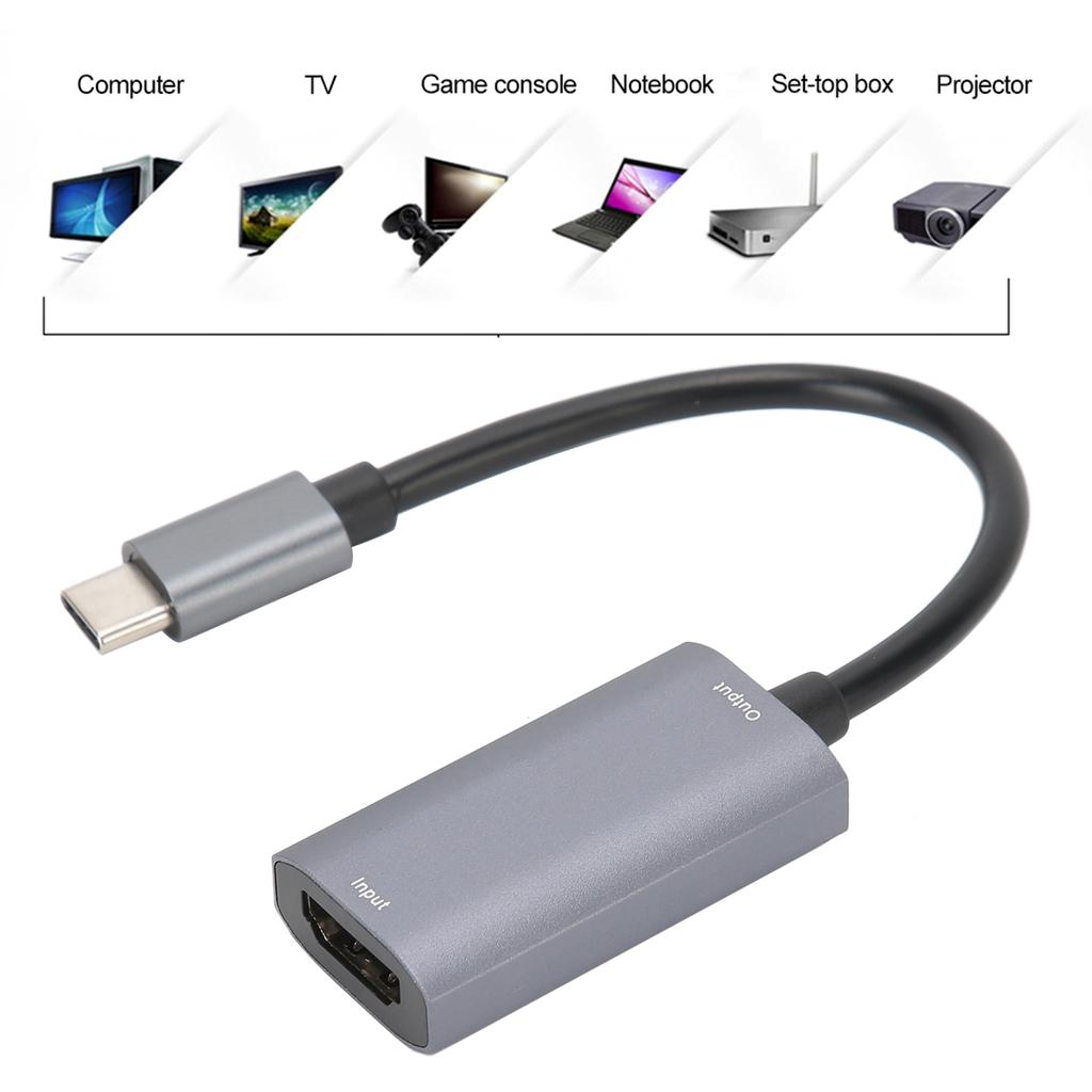 Portable Video Capture Card Equipment HDMI F To Type C M Maximum Support 1080P Gray