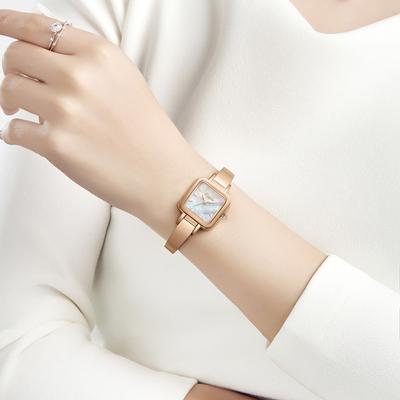New Mother-of-pearl Watch Square Rounded Corners Fashionable Half Bracelet Design Quartz Watch Simple Alloy Watch for Women