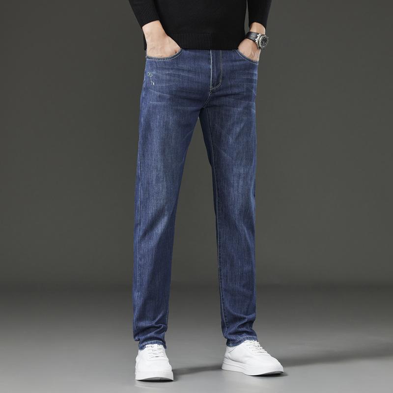 Spring And Autumn New High End Plush Jeans For Men Straight Tube Slim Fit Elastic Thick Casual Pants Autumn And Winter Men'S Pants