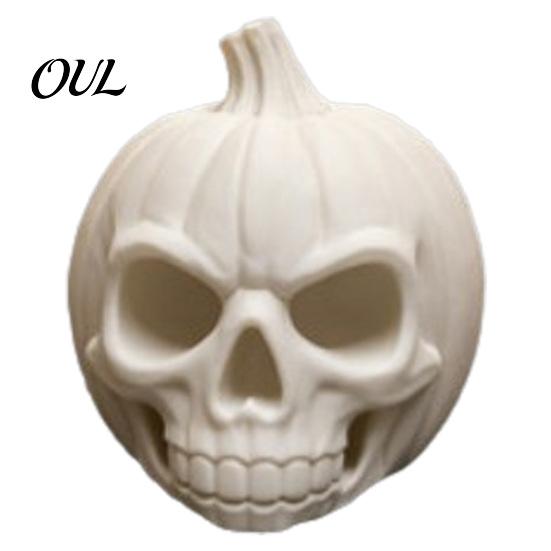 Halloween Skull Pumpkin Decoration 3D Printed Ornament, White Resin Skeleton Statue, Indoor Festive Atmosphere Props Themed Sculpture for Home