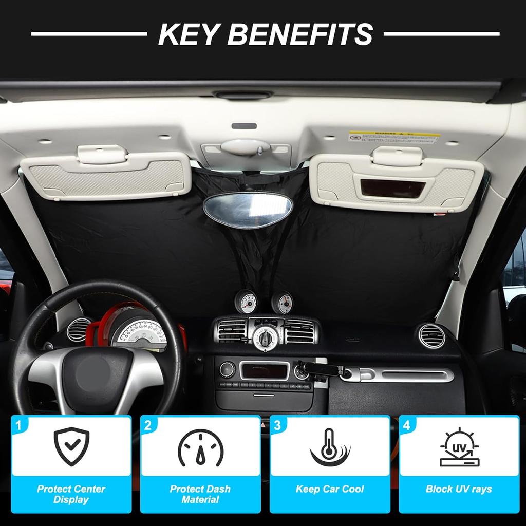 Windshield Sunshade for Benz Smart Fortwo Forfour 453 451 450 2016-2021 Front Window Sun Shade Foldable Reflective Sun Visor Custom Sunscreen UV