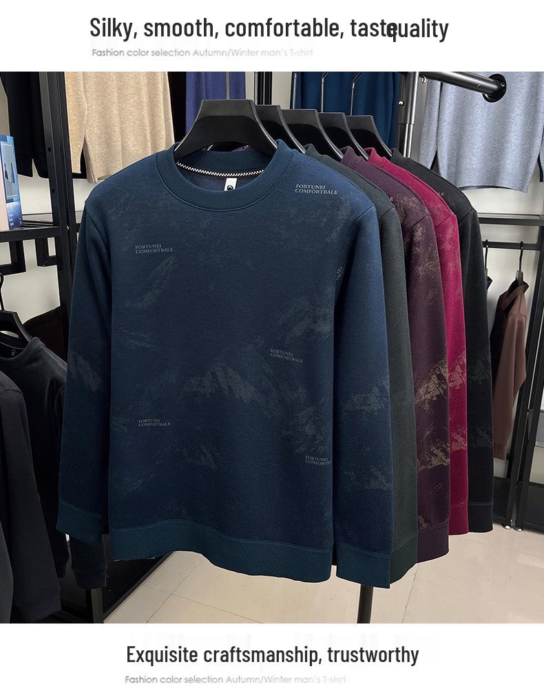 Fleece-Lined Men's Winter Hoodie 2025: Trendy, Warm, Round Neck, Long Sleeve Casual Top