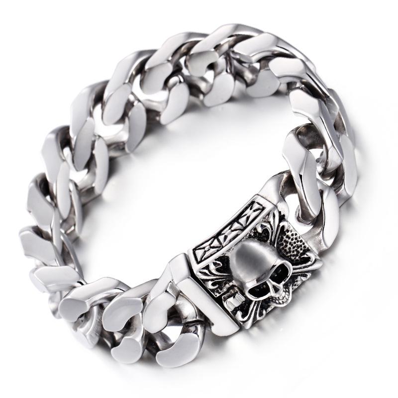 Personalized Men's Titanium Cuban Chain Skull Bracelet