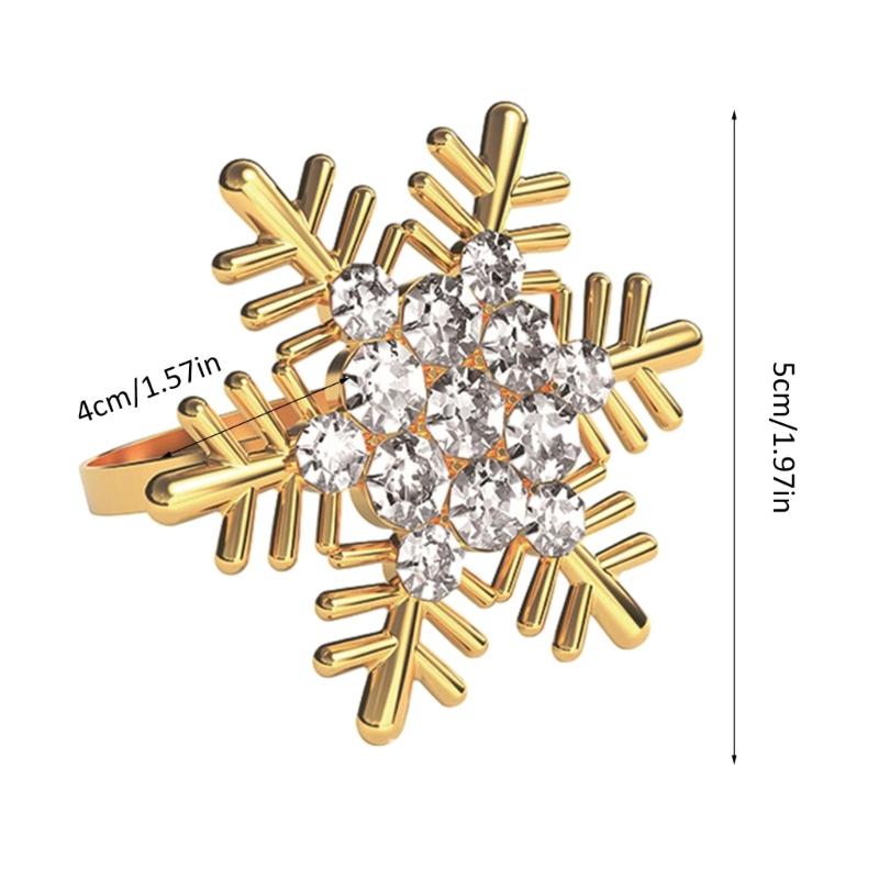 Pack of 6 Napkin Rings Christmas Snowflake Napkins Holder Metallic Napkin Buckle Sophisticated Plating Accessories