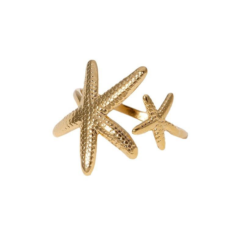 New Bohemia Trendy Gold Color Stainless Steel Ocean Starfish Star Rings for Women Men Personality Summer Beach Jewelry Colorfast