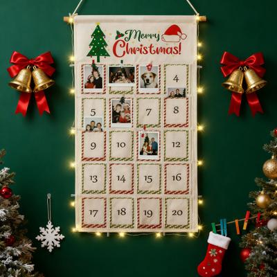Christmas Picture Countdown Board Photo Advent Calendar with Christmas Clips Reusable Photo Display Collage Board with LED Light for Festival Memory