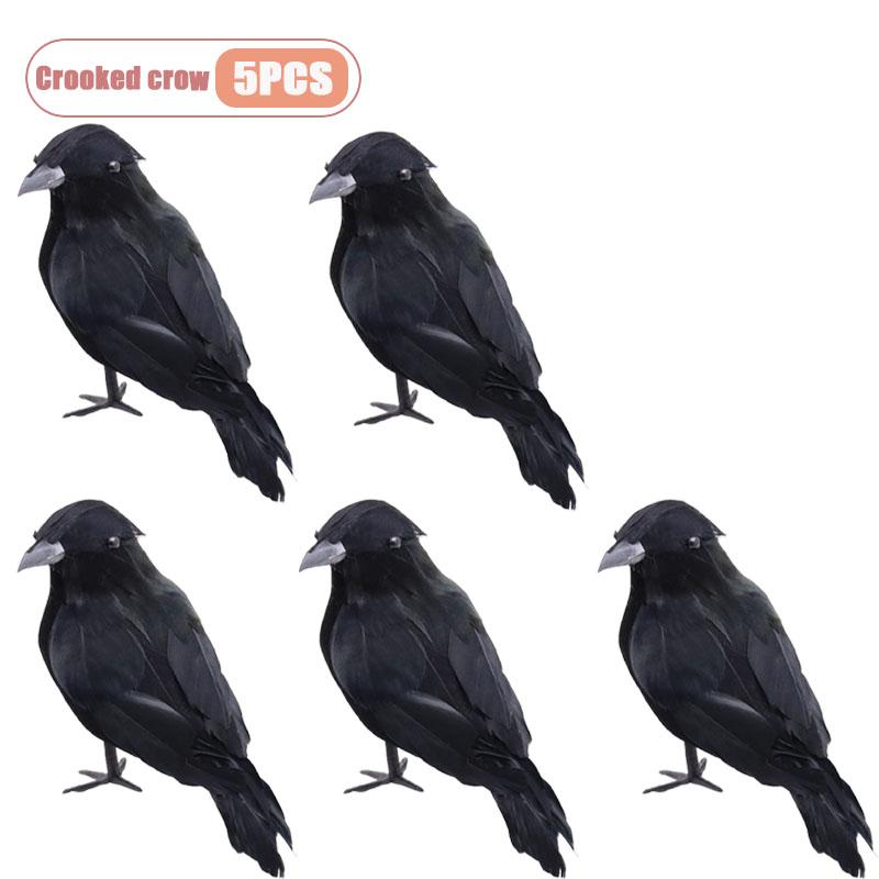 1-9PCS Artificial Black Raven Flocked Feathers Halloween Ghost Party Decoration Spooky Bird Model for Graveyard Scene Prop Favor