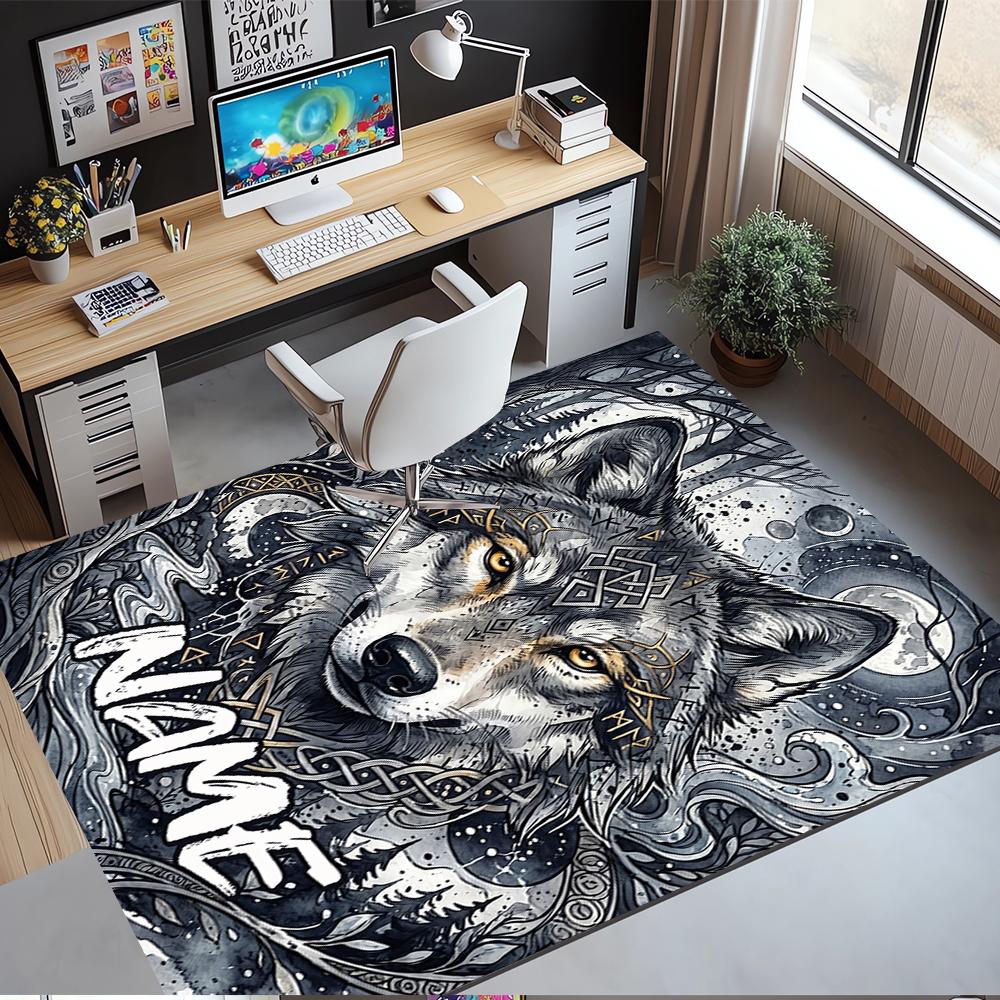 Custom Name Wolf Printed Carpet,Rug for Office Chair Living Room Bedroom Kitchen Room Decor Gifts.