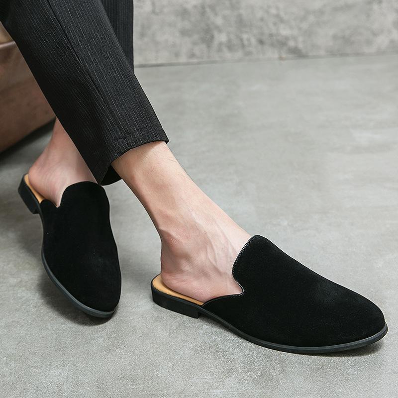 Men's Heelless Half Slippers Men's Summer Men's Frosted Leather Loafers Men's Fitting Room One Pedal Men's Shoes