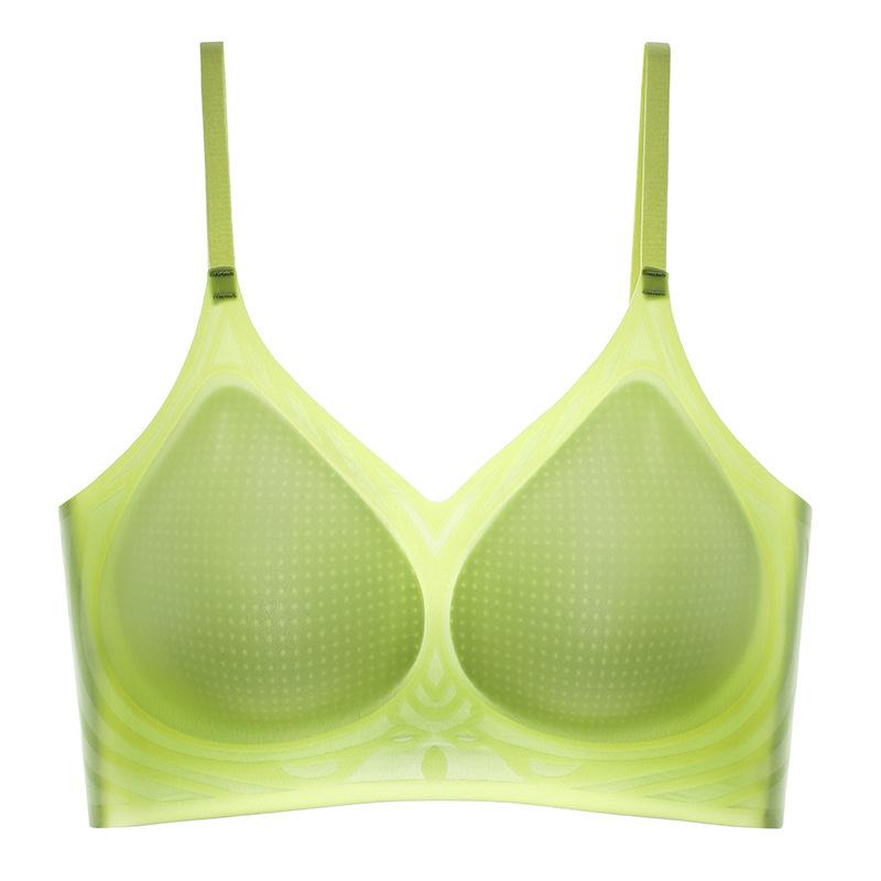 

Летнее тонкое бесшовное нижнее белье из ледяного шелка, женский бюстгальтер с эффектом пуш-ап и защитой от провисания, без стальных косточек 2XL зелёный