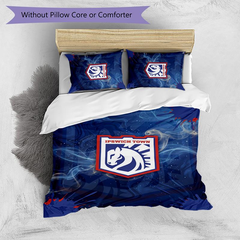 Ipswich Town Football Printed 3 Pieces Bedding Set, Comfortable Skin Friendly Bedroom Duvet Cover Set