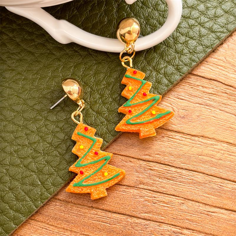Christmas Cartoon Gingerbread Man Resin Earrings for Women Girls Cute Cookies House Xmas Tree Pendant Earring New Year Jewelry