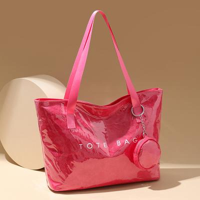 Tragetasche für Damen Wasserdichte PVC-Tragetasche Buchstabendruck Plastik-Handtasche PVC-Tragetasche für Damen Große Kapazität Schultertasche Tragetasche für die Arbeit