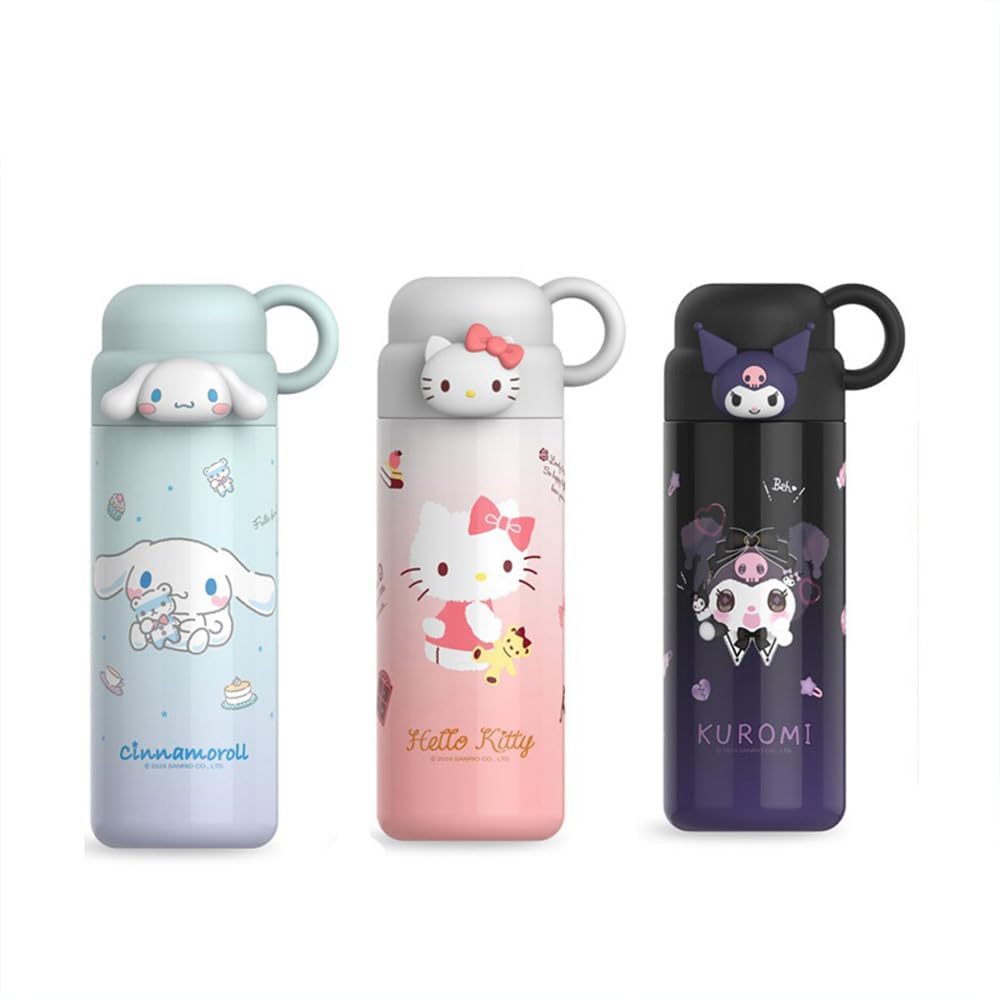 Sanrio Kuromi Stainless Steel Water Bottle, Cute Cartoon Thermos, Vacuum Insulated, Portable Cup, Dual-Use Lid, Easy to Clean, Perfect for Commuting,