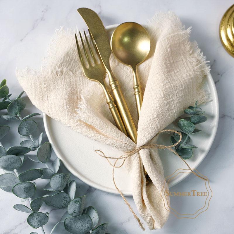 20PCS Napkins 41x41CM Cotton Cloth Gauze Retro Burr Rustic Kitchen Tea Towel Wedding Party Dinner Christmas Napkin Table Decor