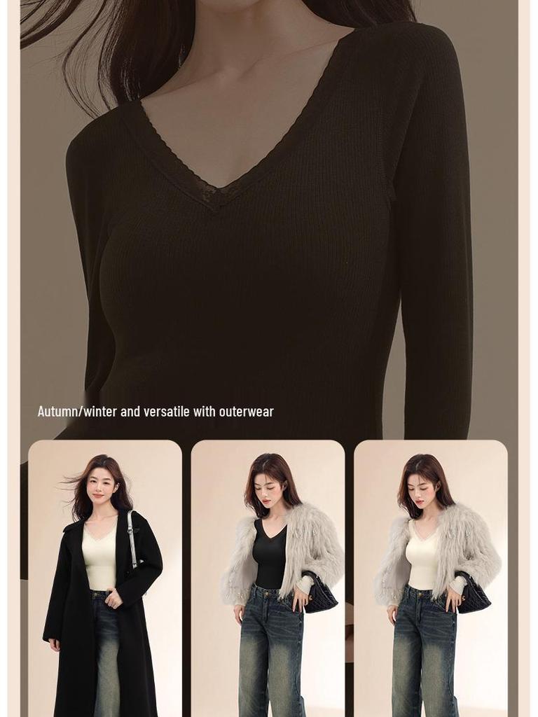 Women's Thermal Underwear Set with Padded Top, Fleece-Lined for Fall/Winter, Wool-Silk Blend