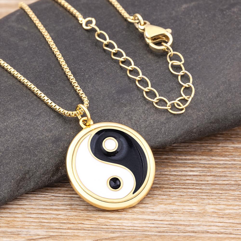 Nidin Fashion Enamel Tai Ji Yin Yang Necklace for Women Men Classic 4 Colors Round Pendant Jewelry Party Friendship Gift
