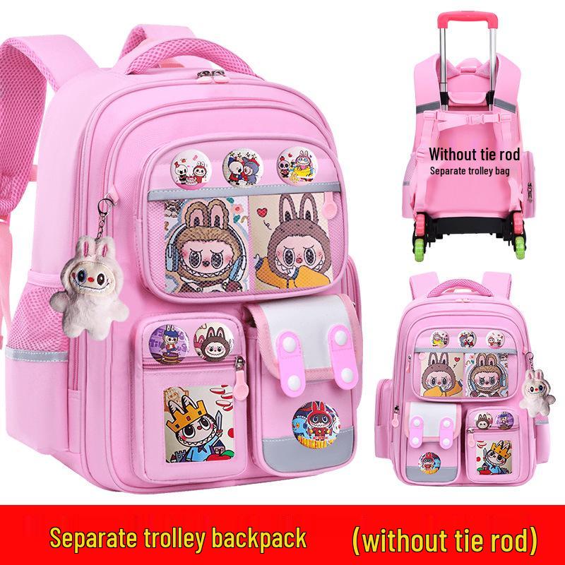 Cartoon Trolley Backpack for Grade 2-6 Students - Large Capacity Schoolbag for Boys & Girls