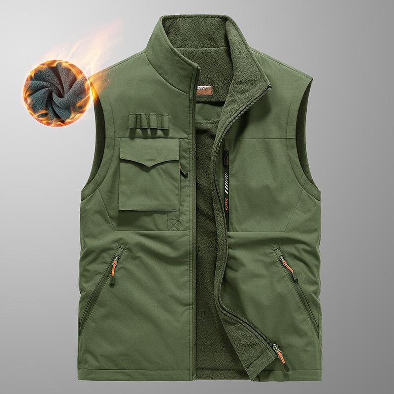 Vestă bărbați toamnă și iarnă față-verso tată fără mâneci guler înalt multi-buzunare vestă cu uscare rapidă vestă mărime mare