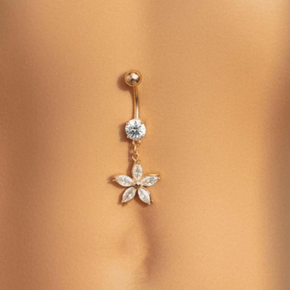 Alloy Rhinestone Piercing Belly Dangled Design Shiny Apricot Blossom Navel Jewelry Detachable Waterproof