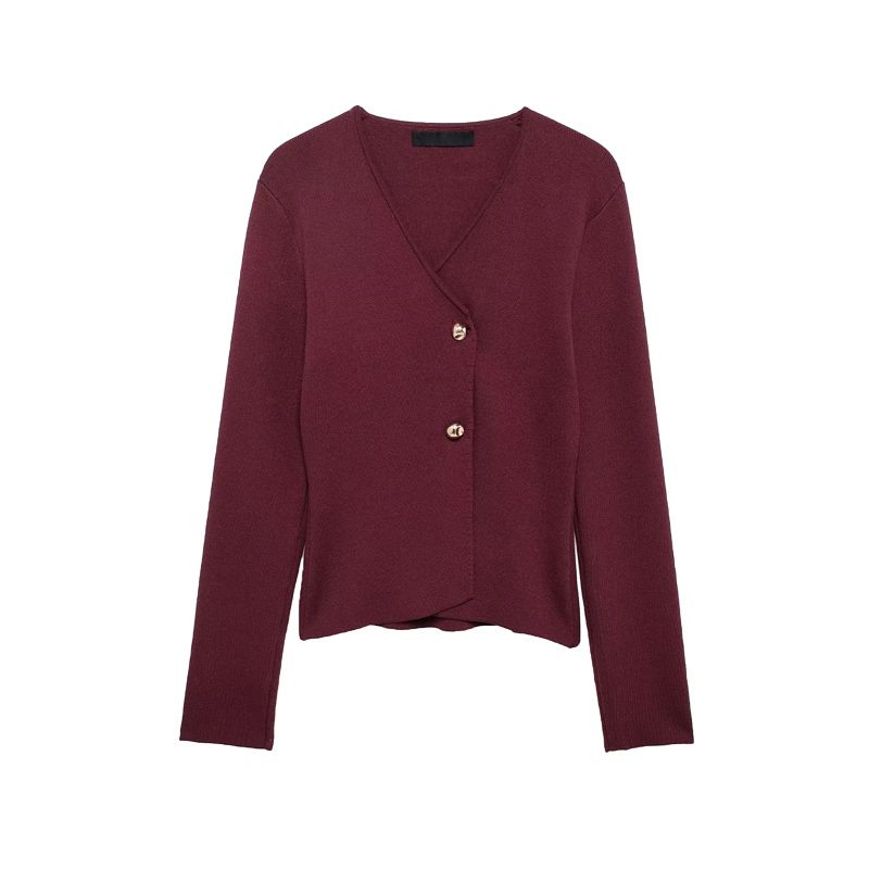 Fall and Winter New Women's Clothing Fashion Wind Asymmetry V Neck Long-Sleeved, Slim-Fit, Short Knitting Outwear 4192124