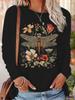 Women's Autumn  Fashion Casual Loose Printed Designs Pattern Printed Round Neck Long Sleeve T-shirt Top