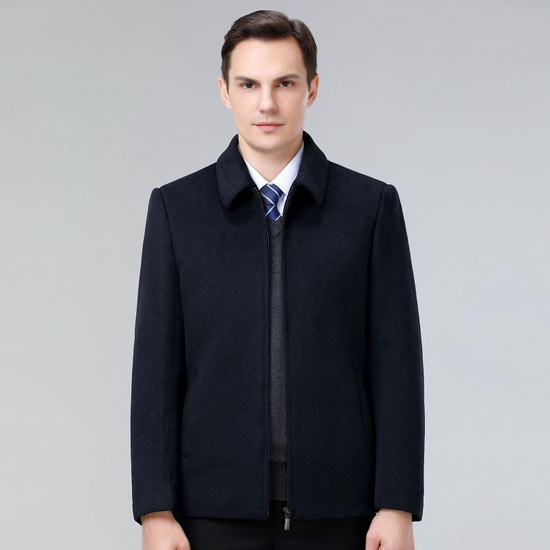 Men's Double-Sided Wool Jacket with Winter Down Liner for Middle-Aged Dads