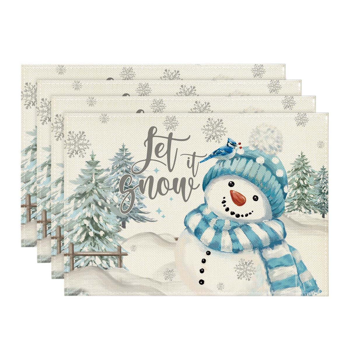 

Christmas Snowman Snowflakes Wedge Shape Placemats for Round Table Set of 4, Let It Snow Winter Seasonal Kitchen Dining Table Decoration for Indoor Pa 12 x 18 , Rectangular 4 Pcs