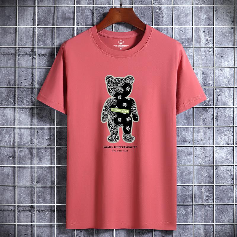 

Мужская модная футболка с принтом медведя с короткими рукавами, футболка из чистого хлопка 5XL красное дерево