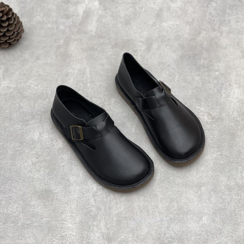 Johnature Handmade Genuine Leather Loafers Casual Women's Shoes Soft Soled Soft Cowhide Solid Color Flat Shoes