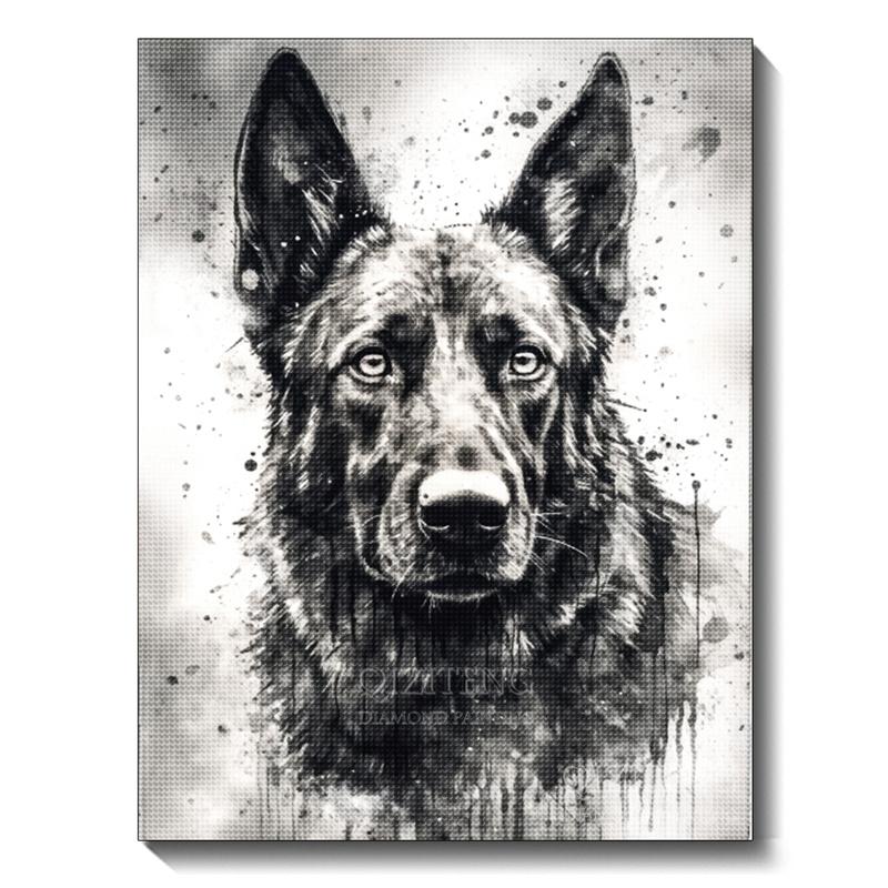 

Черно-белая картина с изображением животных, алмазная живопись, собака, 5D, полная алмазная мозаика, вышивка крестом, набор для украшения дома своими руками Round 20x30cm