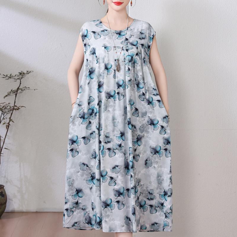 Rochie Vintage Vara Marime Plus Femeie Oversize Largi Fara Maneci Casual Elegant Rochii Lungi