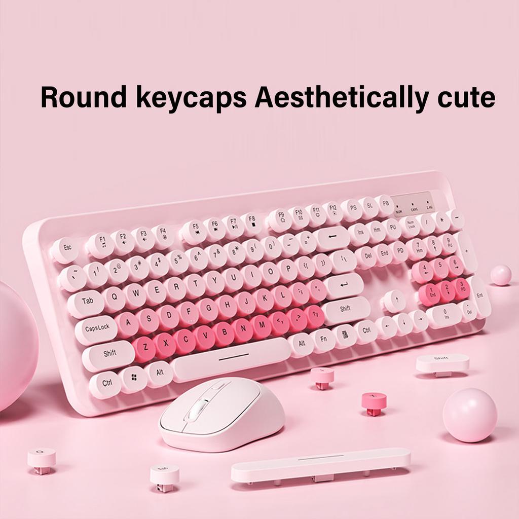 Wireless Cute Keyboard and Mouse 104 Keys Typewriter  Retro Round Keycaps Keyboard for PC Laptop Desktop Wireless Keyboard
