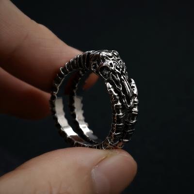 Retro Skull Pan's Horn Adjustable Open Ring For Men Gothic Punk Edgy Silver-plated Copper  Dark Vibe Accessories Gift